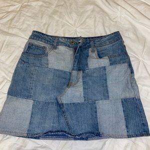 Jean patched skirt